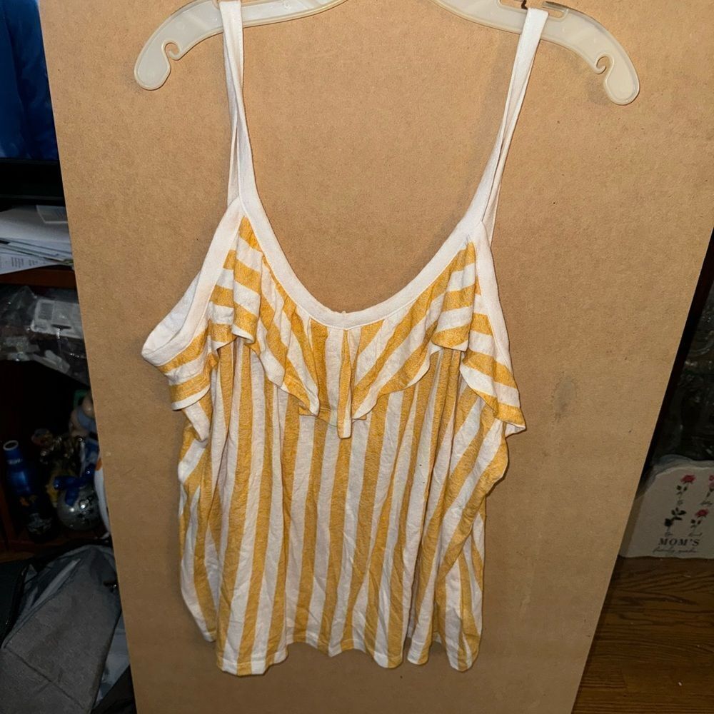 NWT Old Navy White and Yellow Striped Ruffled Tank Top